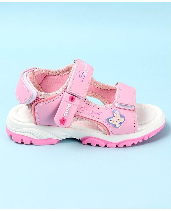 Cute Walk by Babyhug Sandals with Velcro Closure & Butterfly Applique - Fuchsia