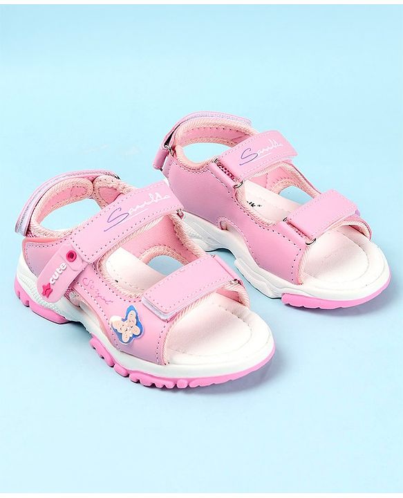 Cute Walk by Babyhug Sandals with Velcro Closure & Butterfly Applique - Fuchsia