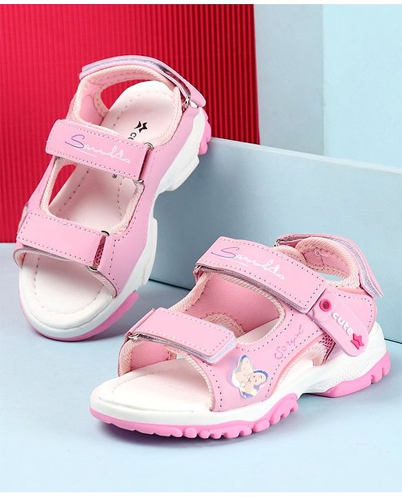Cute Walk by Babyhug Sandals with Velcro Closure & Butterfly Applique - Fuchsia