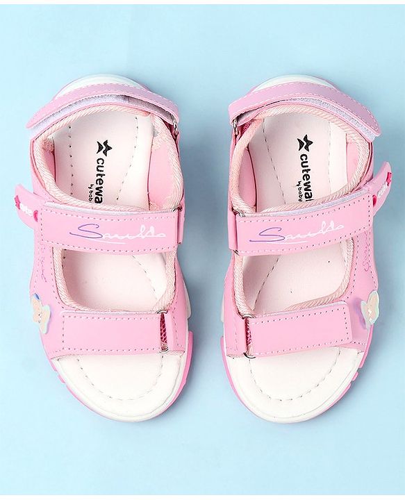 Cute Walk by Babyhug Sandals with Velcro Closure & Butterfly Applique - Fuchsia