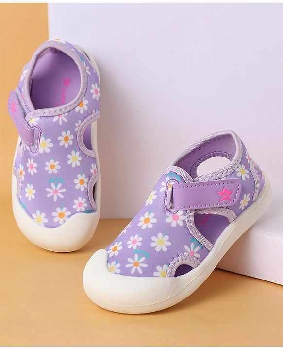 Cute Walk by Babyhug Slip On Sandals with Velcro Closure Floral Print - Purple