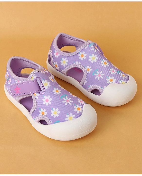 Cute Walk by Babyhug Slip On Sandals with Velcro Closure Floral Print - Purple
