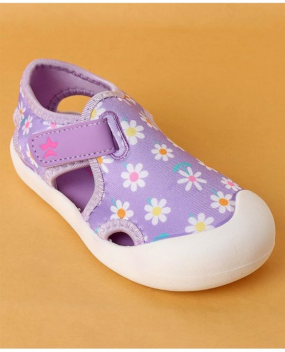 Cute Walk by Babyhug Slip On Sandals with Velcro Closure Floral Print - Purple