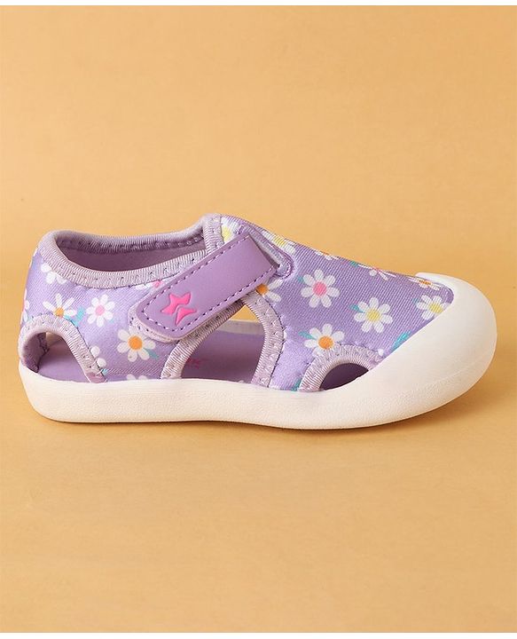 Cute Walk by Babyhug Slip On Sandals with Velcro Closure Floral Print - Purple