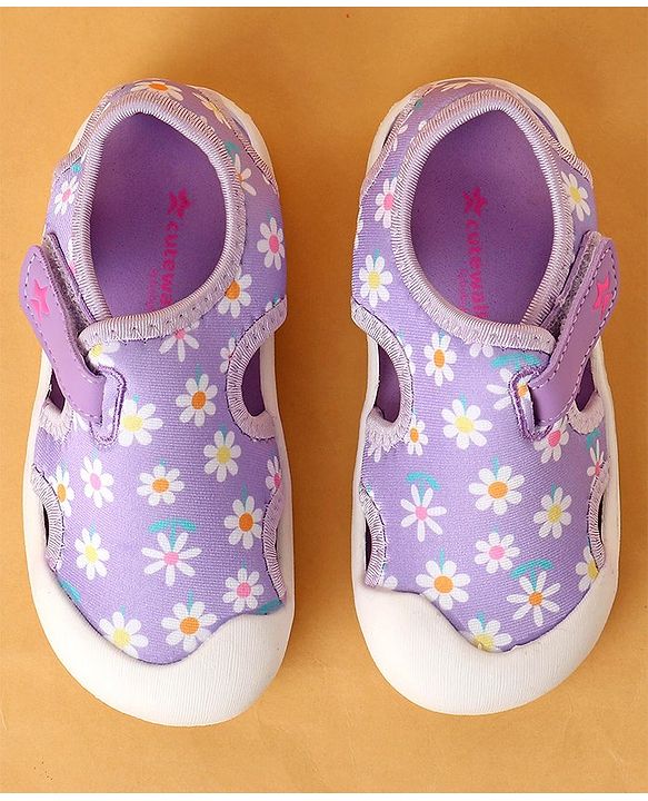 Cute Walk by Babyhug Slip On Sandals with Velcro Closure Floral Print - Purple