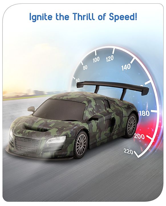 Babyhug 1:24 High-Speed RC Car with Graffiti Design & Rechargeable Battery|Durable Build, USB Charger & Smooth Controls|Indoor-Outdoor Play|4+ Years|BIS Certified|L*B*H: 18x9x5.5 cm|Military Green