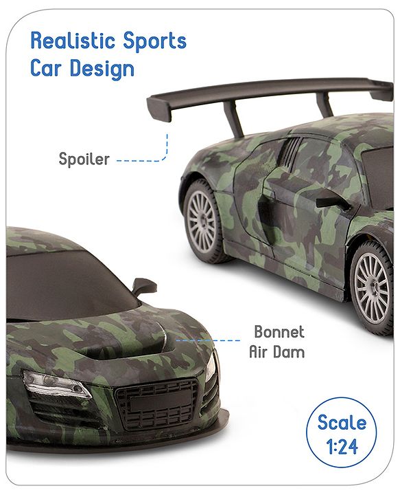 Babyhug 1:24 High-Speed RC Car with Graffiti Design & Rechargeable Battery|Durable Build, USB Charger & Smooth Controls|Indoor-Outdoor Play|4+ Years|BIS Certified|L*B*H: 18x9x5.5 cm|Military Green