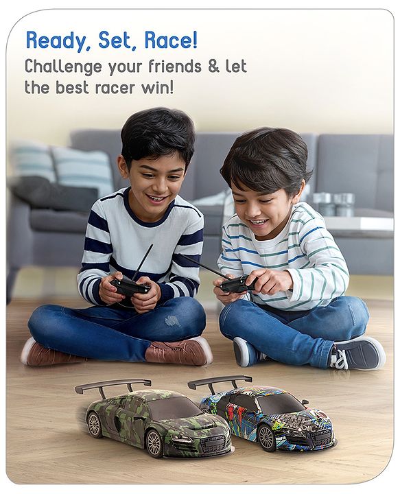 Babyhug 1:24 High-Speed RC Car with Graffiti Design & Rechargeable Battery|Durable Build, USB Charger & Smooth Controls|Indoor-Outdoor Play|4+ Years|BIS Certified|L*B*H: 18x9x5.5 cm|Military Green