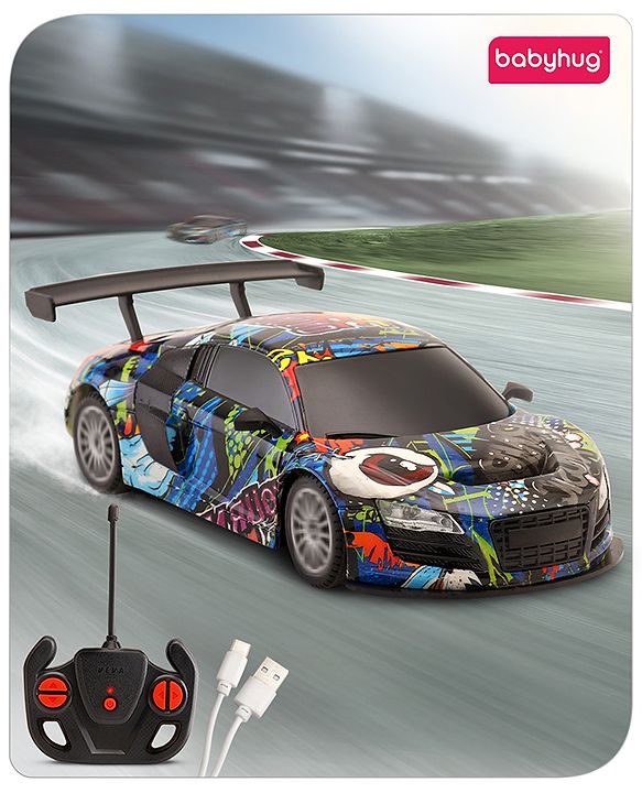 Babyhug 1:24 High-Speed RC Car with Graffiti Design & Rechargeable Battery|Durable Build, USB Charger & Smooth Controls|Indoor-Outdoor Play|4+ Years|BIS Certified|L*B*H: 18x9x5.5 cm|Military Green