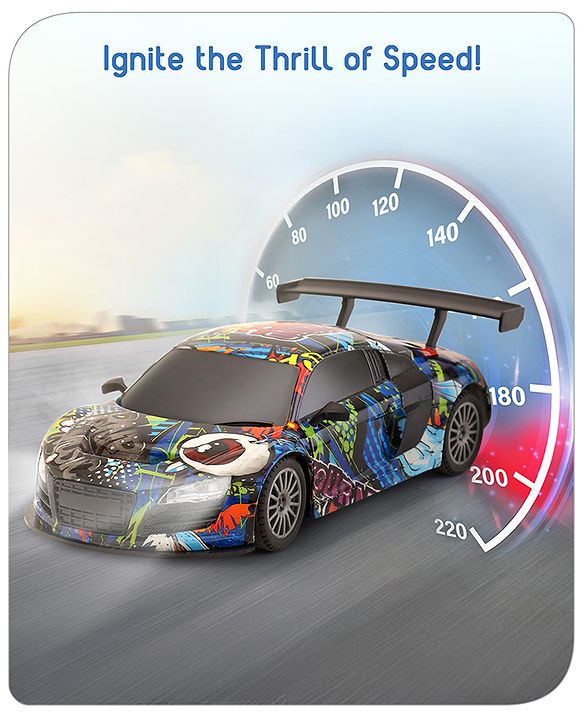Babyhug 1:24 High-Speed RC Car with Graffiti Design & Rechargeable Battery|Durable Build, USB Charger & Smooth Controls|Indoor-Outdoor Play|4+ Years|BIS Certified|L*B*H: 18x9x5.5 cm|Military Green