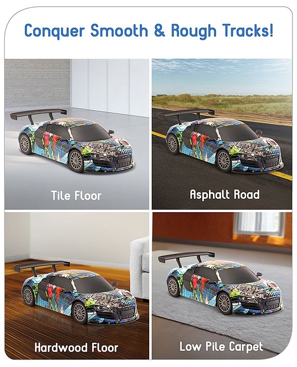 Babyhug 1:24 High-Speed RC Car with Graffiti Design & Rechargeable Battery|Durable Build, USB Charger & Smooth Controls|Indoor-Outdoor Play|4+ Years|BIS Certified|L*B*H: 18x9x5.5 cm|Military Green