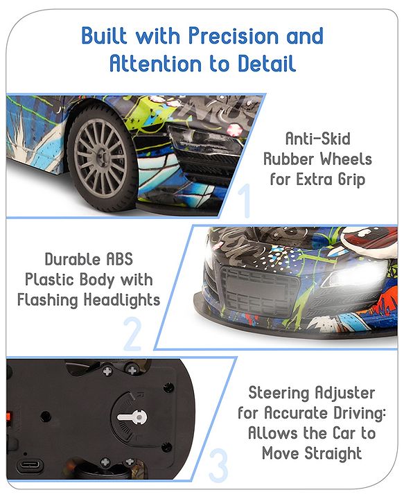 Babyhug 1:24 High-Speed RC Car with Graffiti Design & Rechargeable Battery|Durable Build, USB Charger & Smooth Controls|Indoor-Outdoor Play|4+ Years|BIS Certified|L*B*H: 18x9x5.5 cm|Military Green
