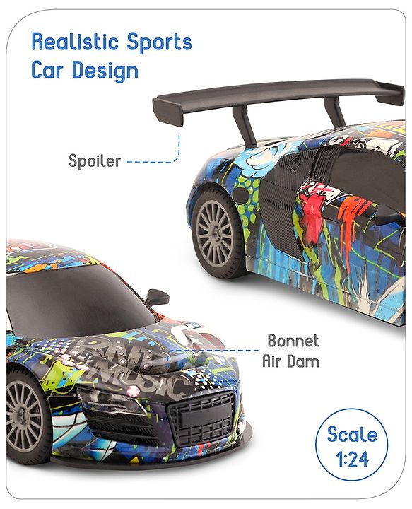 Babyhug 1:24 High-Speed RC Car with Graffiti Design & Rechargeable Battery|Durable Build, USB Charger & Smooth Controls|Indoor-Outdoor Play|4+ Years|BIS Certified|L*B*H: 18x9x5.5 cm|Military Green
