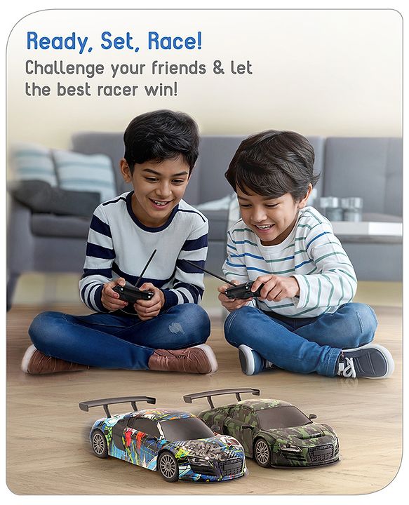 Babyhug 1:24 High-Speed RC Car with Graffiti Design & Rechargeable Battery|Durable Build, USB Charger & Smooth Controls|Indoor-Outdoor Play|4+ Years|BIS Certified|L*B*H: 18x9x5.5 cm|Military Green