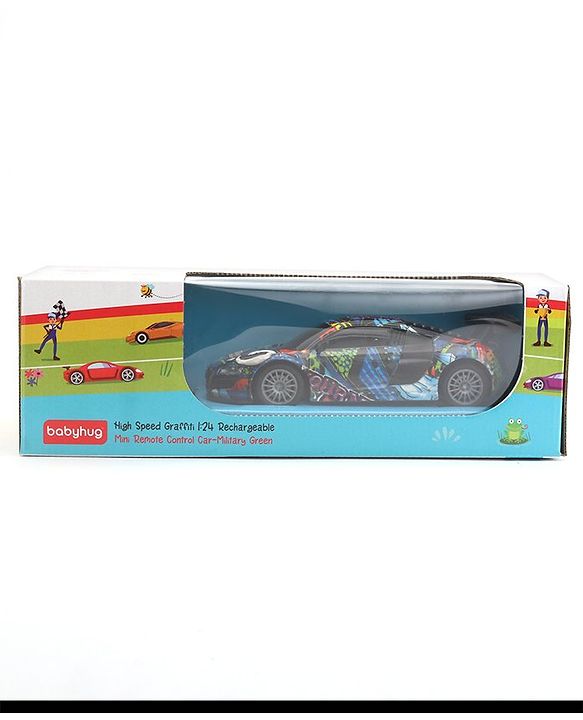 Babyhug 1:24 High-Speed RC Car with Graffiti Design & Rechargeable Battery|Durable Build, USB Charger & Smooth Controls|Indoor-Outdoor Play|4+ Years|BIS Certified|L*B*H: 18x9x5.5 cm|Military Green
