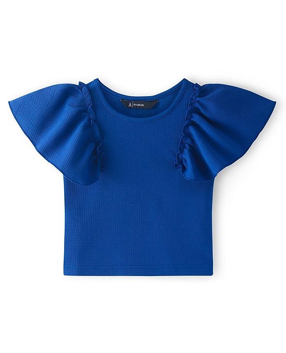 Pine Kids Cotton Flutter Sleeves Solid Top - Blue