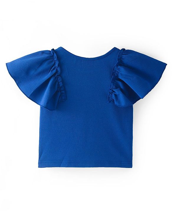Pine Kids Cotton Flutter Sleeves Solid Top - Blue