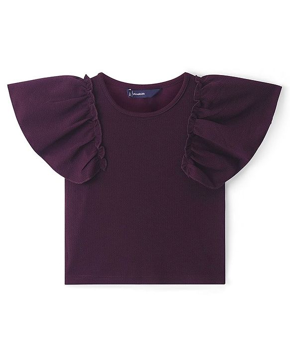 Pine Kids Cotton Knit Frill Sleeves  Solid Frock - Wine