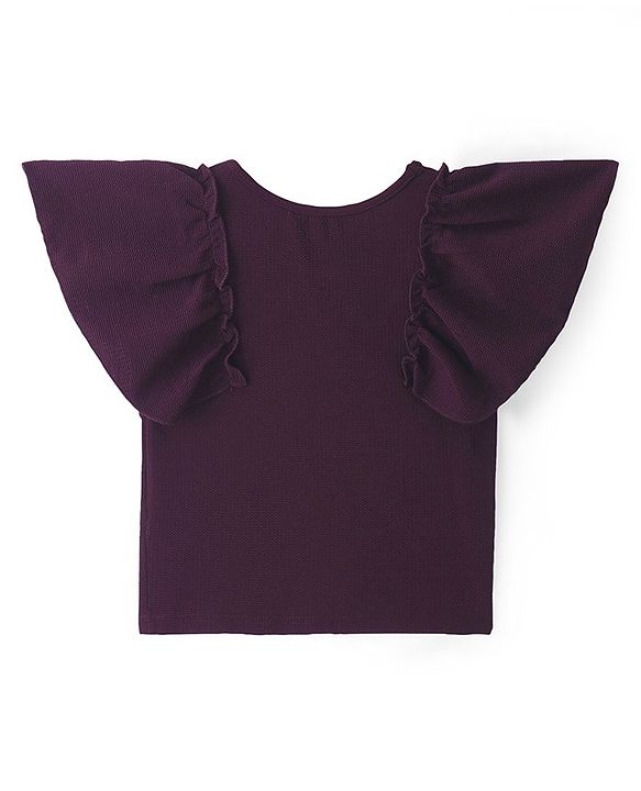 Pine Kids Cotton Knit Frill Sleeves  Solid Frock - Wine