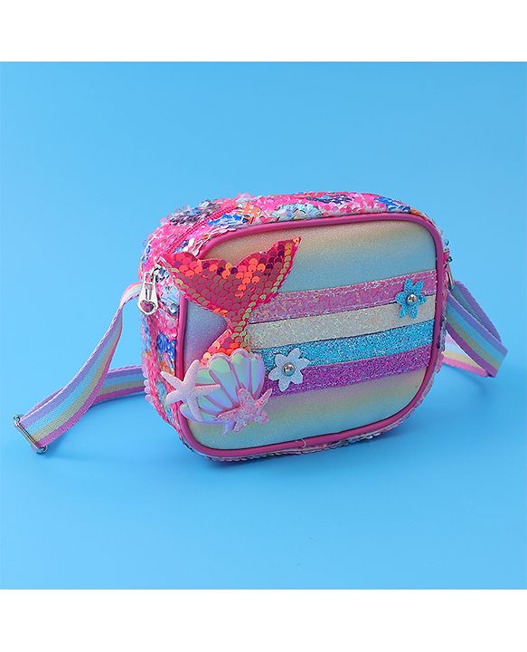 Babyhug Sling Bag with Starfish Applique & Sequin Detailing - Pink