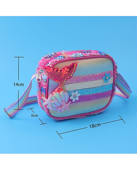 Babyhug Sling Bag with Starfish Applique & Sequin Detailing - Pink