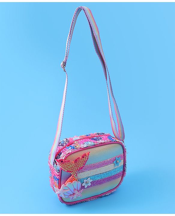 Babyhug Sling Bag with Starfish Applique & Sequin Detailing - Pink
