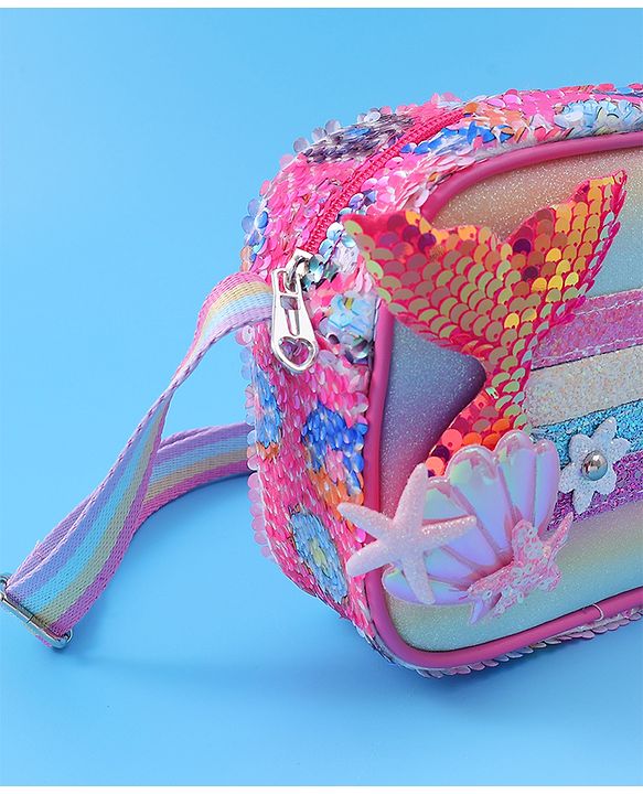 Babyhug Sling Bag with Starfish Applique & Sequin Detailing - Pink