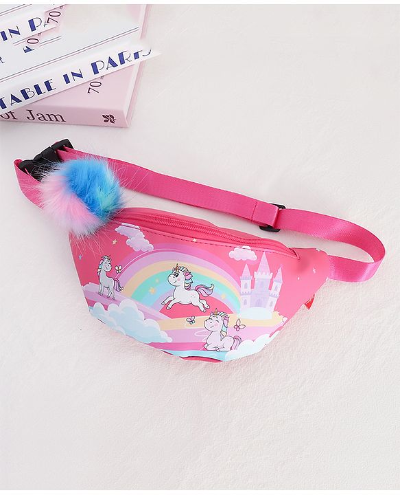 Babyhug Unicorn Print Multipurpose Chest Bag with Adjustable Straps Pink - Height 14 cm