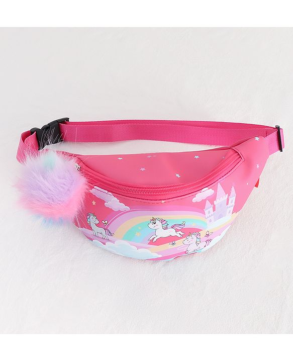 Babyhug Unicorn Print Multipurpose Chest Bag with Adjustable Straps Pink - Height 14 cm