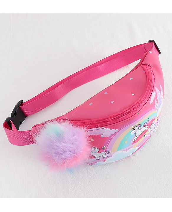 Babyhug Unicorn Print Multipurpose Chest Bag with Adjustable Straps Pink - Height 14 cm
