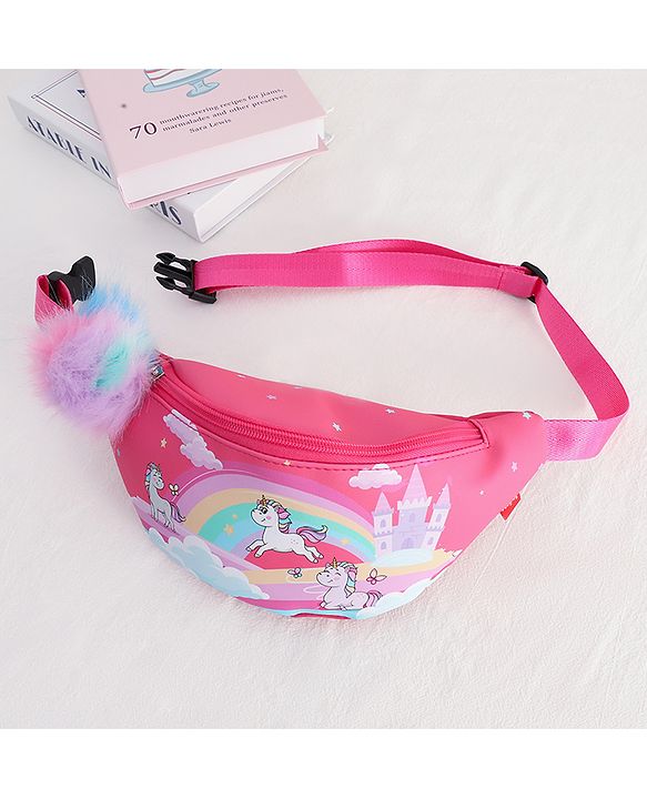 Babyhug Unicorn Print Multipurpose Chest Bag with Adjustable Straps Pink - Height 14 cm