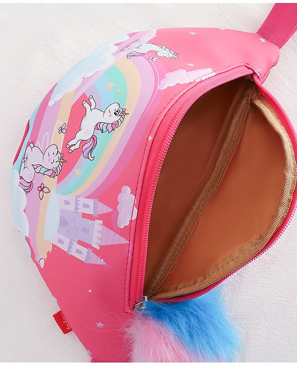 Babyhug Unicorn Print Multipurpose Chest Bag with Adjustable Straps Pink - Height 14 cm