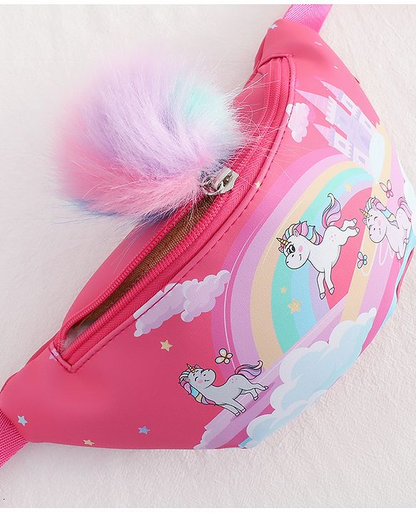 Babyhug Unicorn Print Multipurpose Chest Bag with Adjustable Straps Pink - Height 14 cm