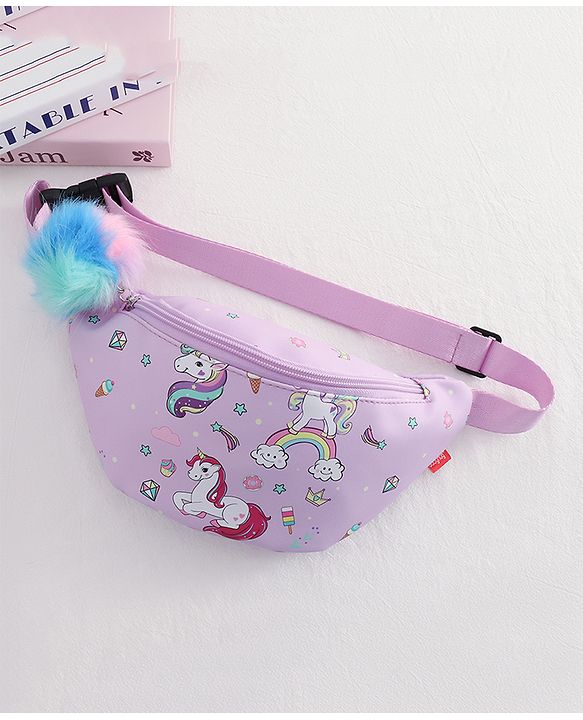 Babyhug Unicorn Print Multipurpose Chest Bag with Adjustable Straps Purple - Height 14 cm
