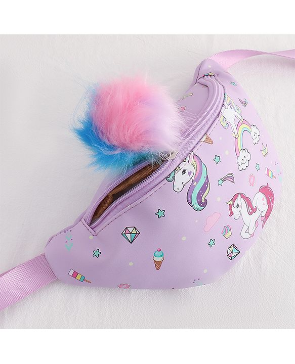 Babyhug Unicorn Print Multipurpose Chest Bag with Adjustable Straps Purple - Height 14 cm