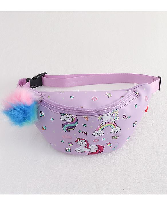 Babyhug Unicorn Print Multipurpose Chest Bag with Adjustable Straps Purple - Height 14 cm