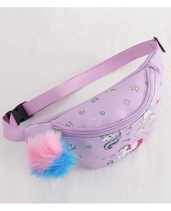 Babyhug Unicorn Print Multipurpose Chest Bag with Adjustable Straps Purple - Height 14 cm