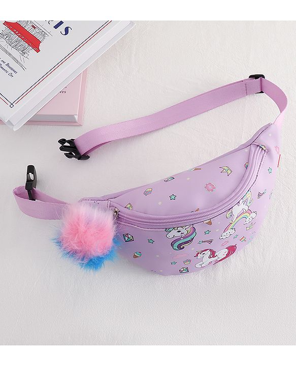 Babyhug Unicorn Print Multipurpose Chest Bag with Adjustable Straps Purple - Height 14 cm