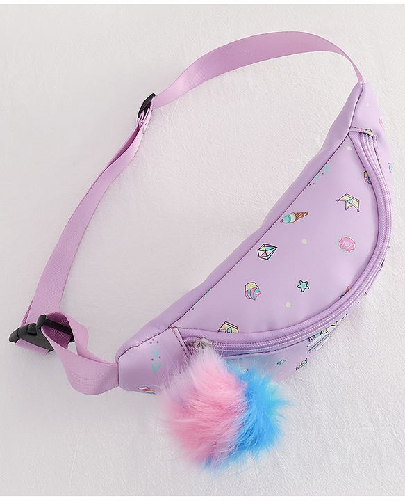 Babyhug Unicorn Print Multipurpose Chest Bag with Adjustable Straps Purple - Height 14 cm