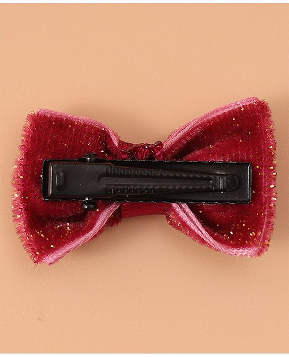 Pine Kids Free Size Glittery Bow & Butterfly Clips Pack of 6 - Red Beige & Purple