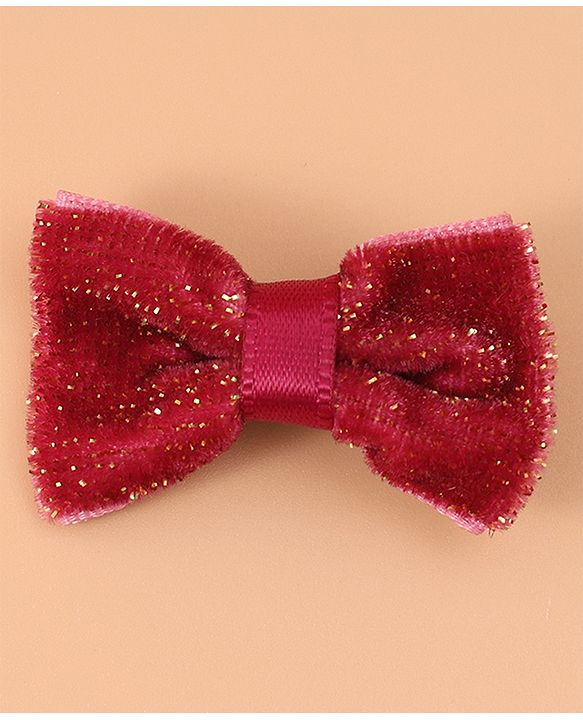 Pine Kids Free Size Glittery Bow & Butterfly Clips Pack of 6 - Red Beige & Purple