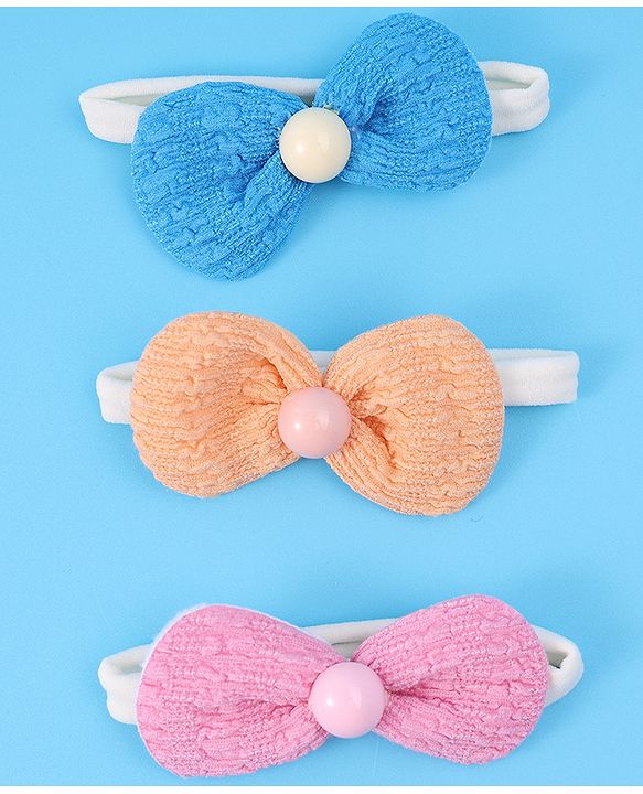 Babyhug Headbands with Bow Applique Pack of 3 Free Size - Blue Pink & Orange