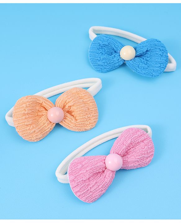 Babyhug Headbands with Bow Applique Pack of 3 Free Size - Blue Pink & Orange