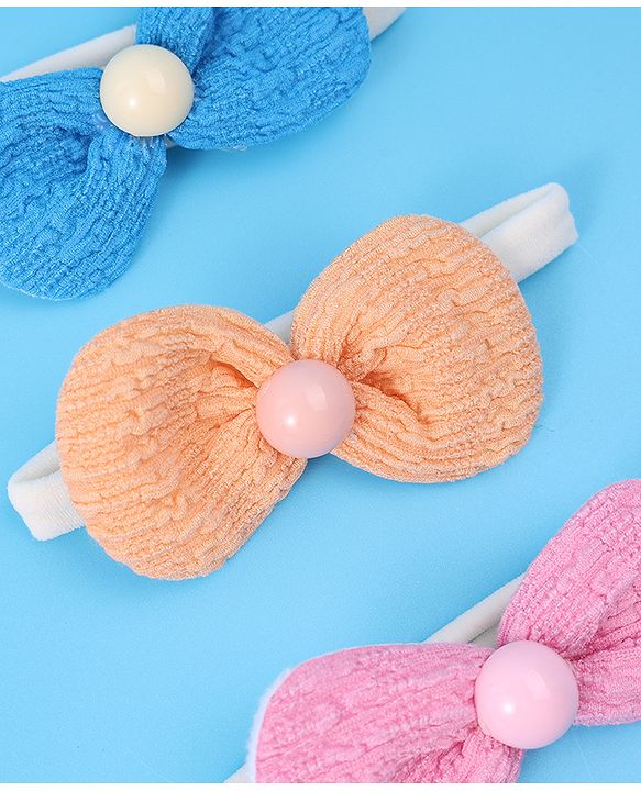 Babyhug Headbands with Bow Applique Pack of 3 Free Size - Blue Pink & Orange