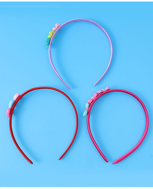 Babyhug Heart Flower & Bow Motifs Hair Bands Set of 3 - Fushia Purple & Pink