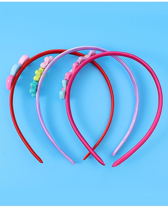 Babyhug Heart Flower & Bow Motifs Hair Bands Set of 3 - Fushia Purple & Pink