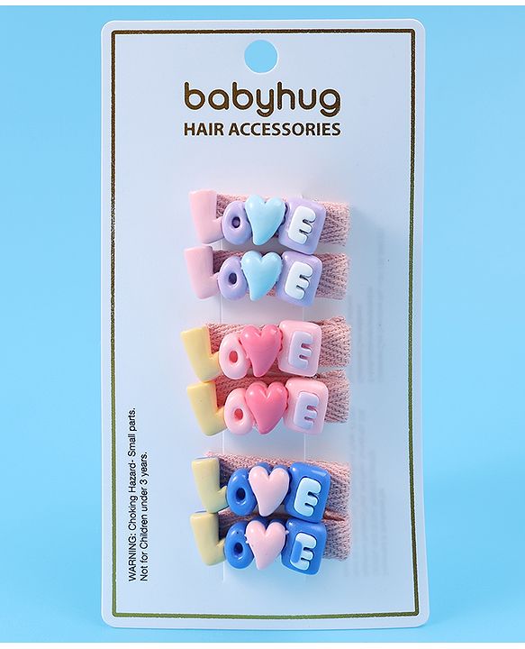Babyhug Hair Pins And Clips with Love Applique Pack of 6 Free Size - Multicolor