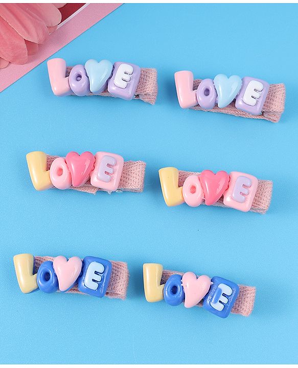 Babyhug Hair Pins And Clips with Love Applique Pack of 6 Free Size - Multicolor