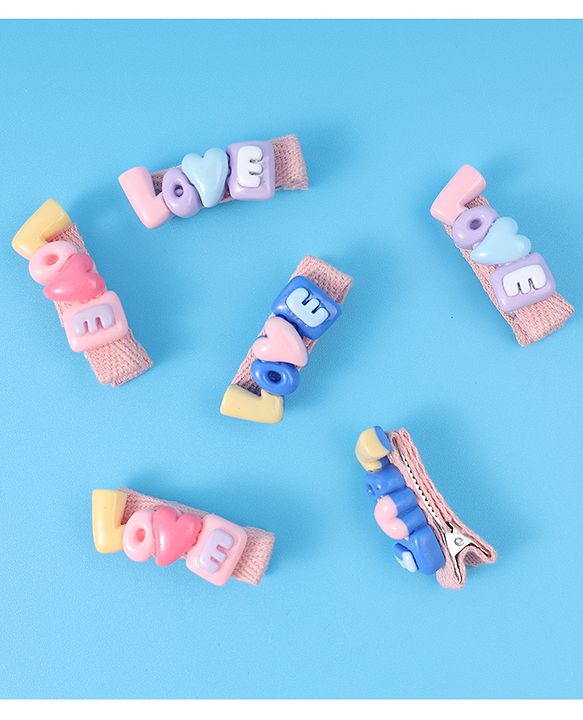 Babyhug Hair Pins And Clips with Love Applique Pack of 6 Free Size - Multicolor