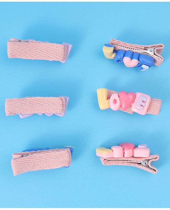 Babyhug Hair Pins And Clips with Love Applique Pack of 6 Free Size - Multicolor